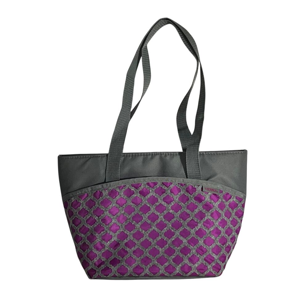 Thermos Purple Gray Insulated Cooler Tote Bag Double Handle